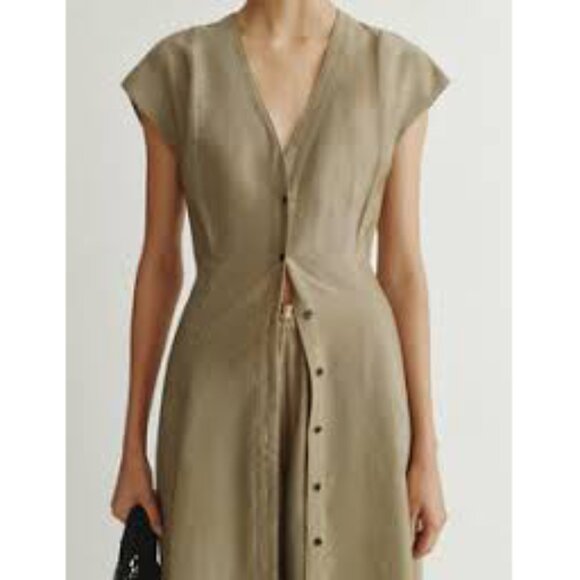 Attersee Origo Dress S Small Midi Dress Tan Button-Down stripe - Picture 1 of 9